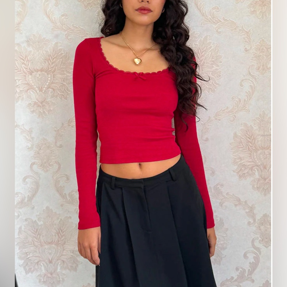 Motel Rocks Bovita Long Sleeve Top In Adrenaline Red XS